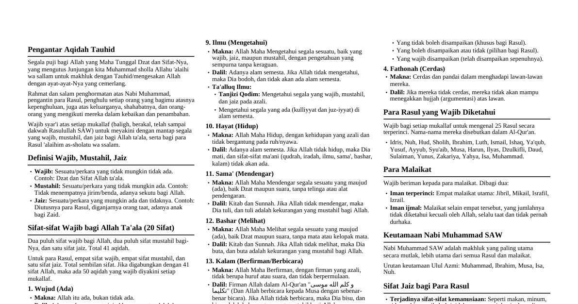 Ad Durrul Farid: Aqidah Tauhid