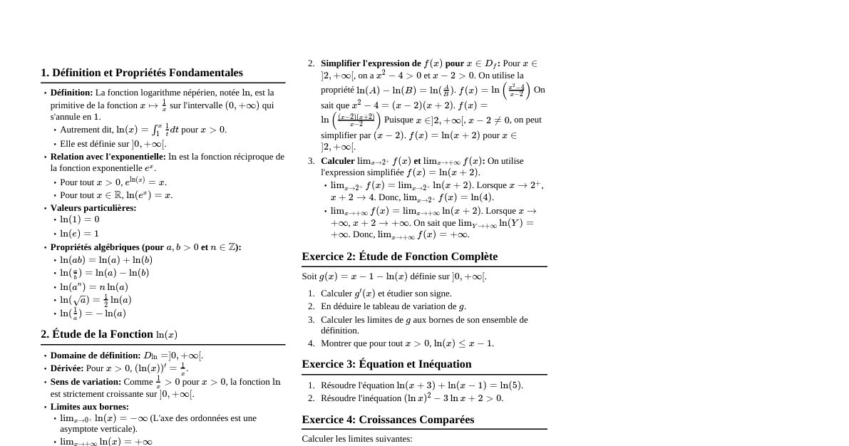 Logarithme Népérien (ln) - Terminale