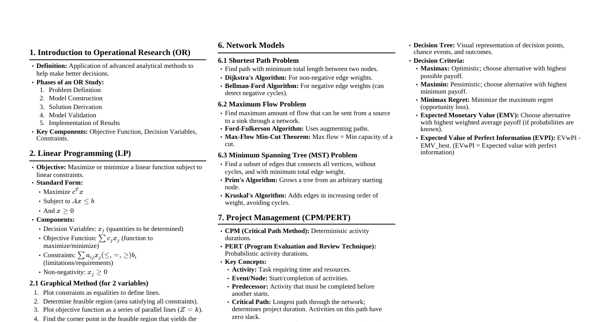 Operational Research Cheatsheet