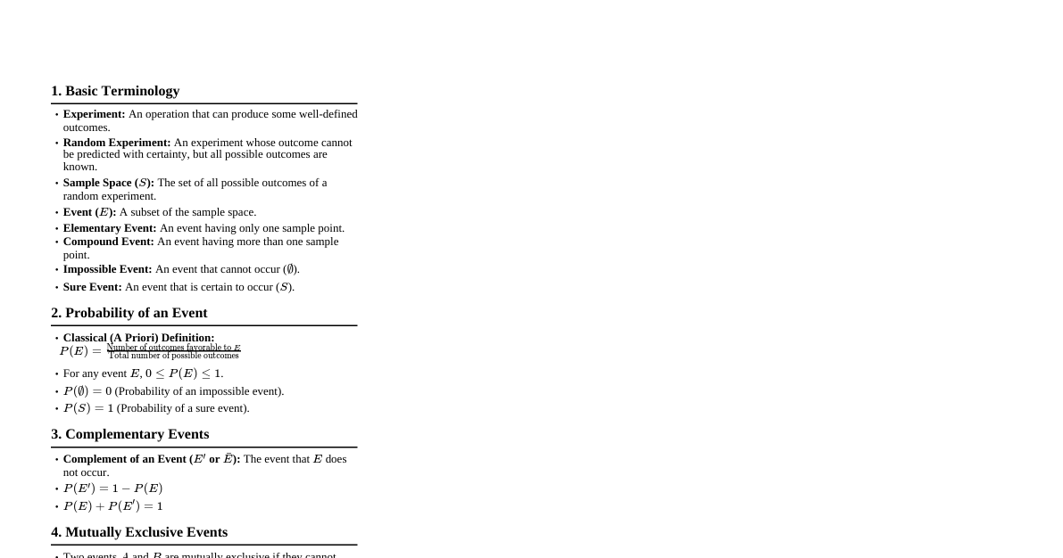 CBSE Class 11 Probability Formulas