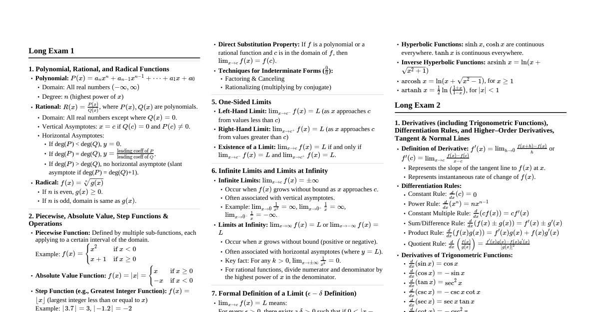 Calculus I: Functions & Limits