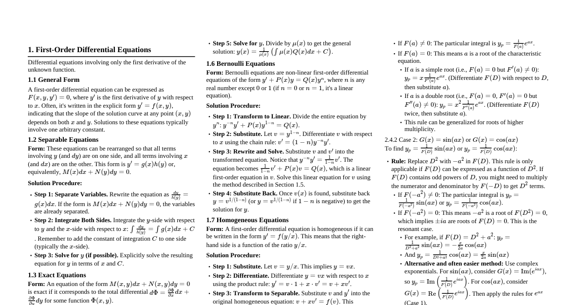 Differential Equations (1st & 2nd Order)