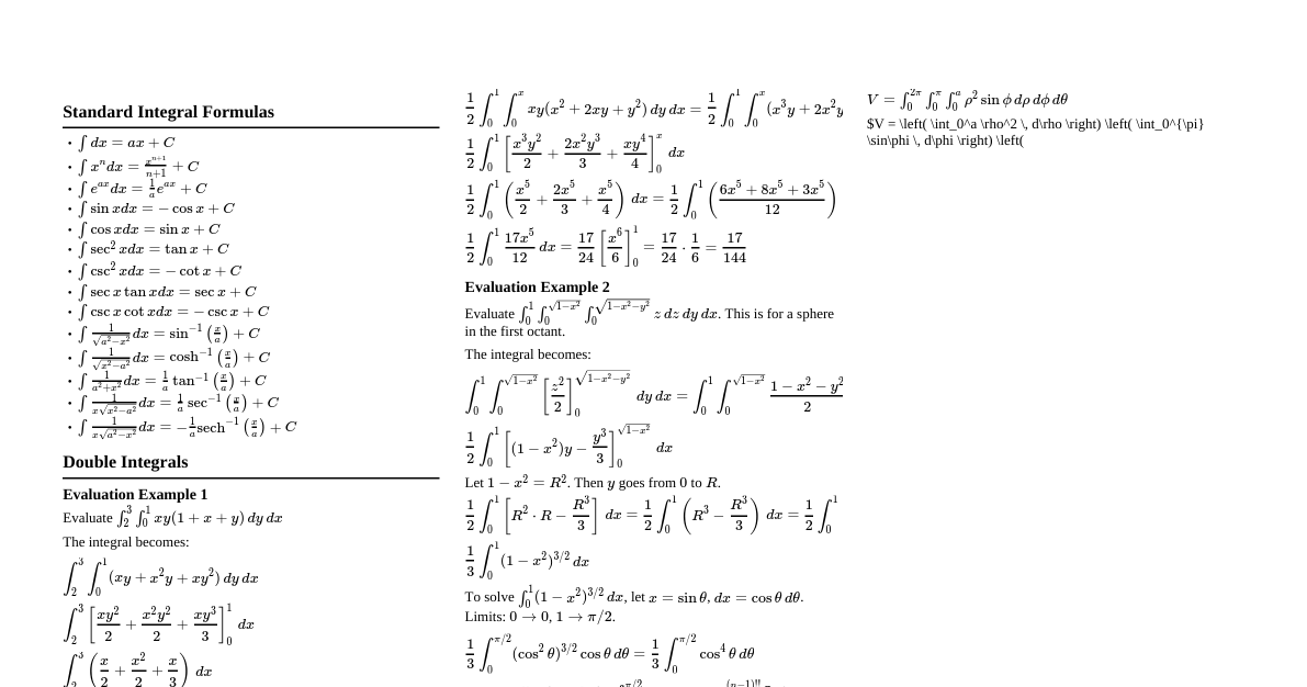 Multiple Integrals Cheatsheet