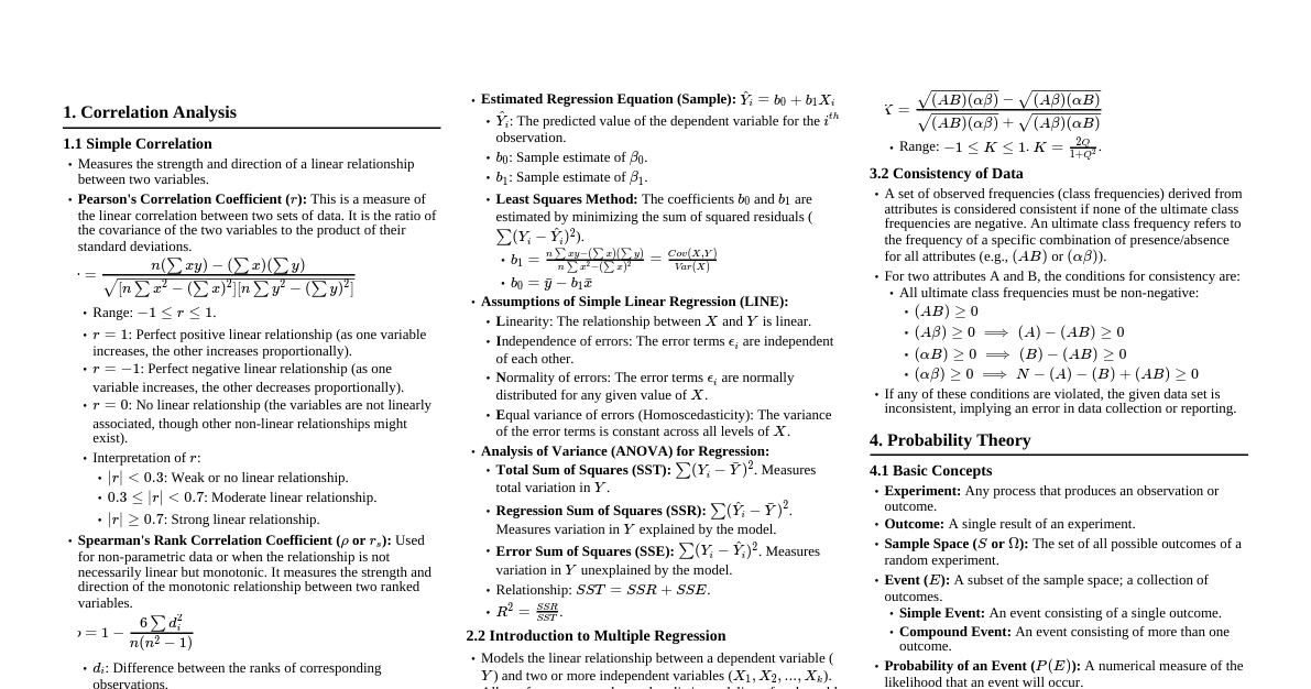Comprehensive Statistics Cheatsheet