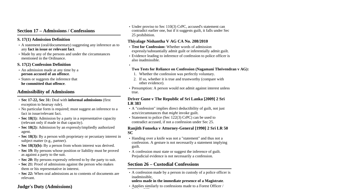 Evidence Law: Admissions & Confessions