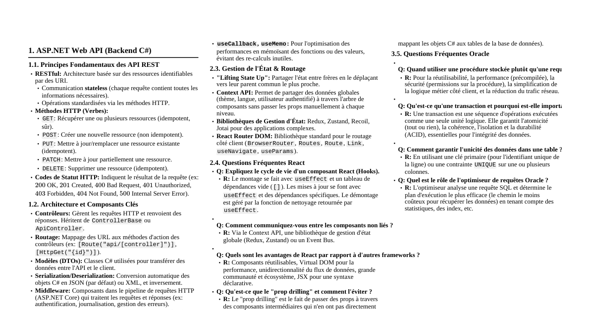 Entretien: ASP.NET Web API, React, Oracl