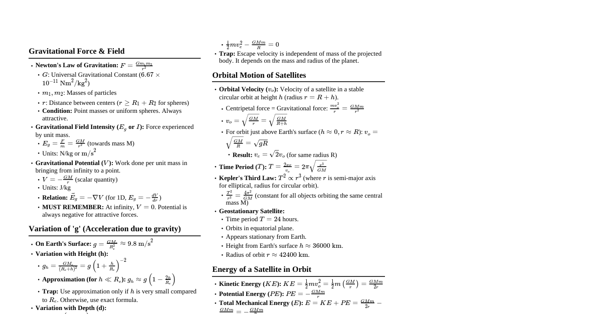 Gravitation JEE Cheatsheet