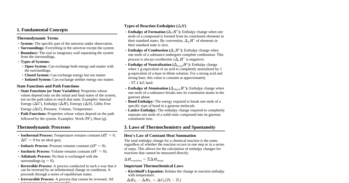 Thermodynamics Cheatsheet