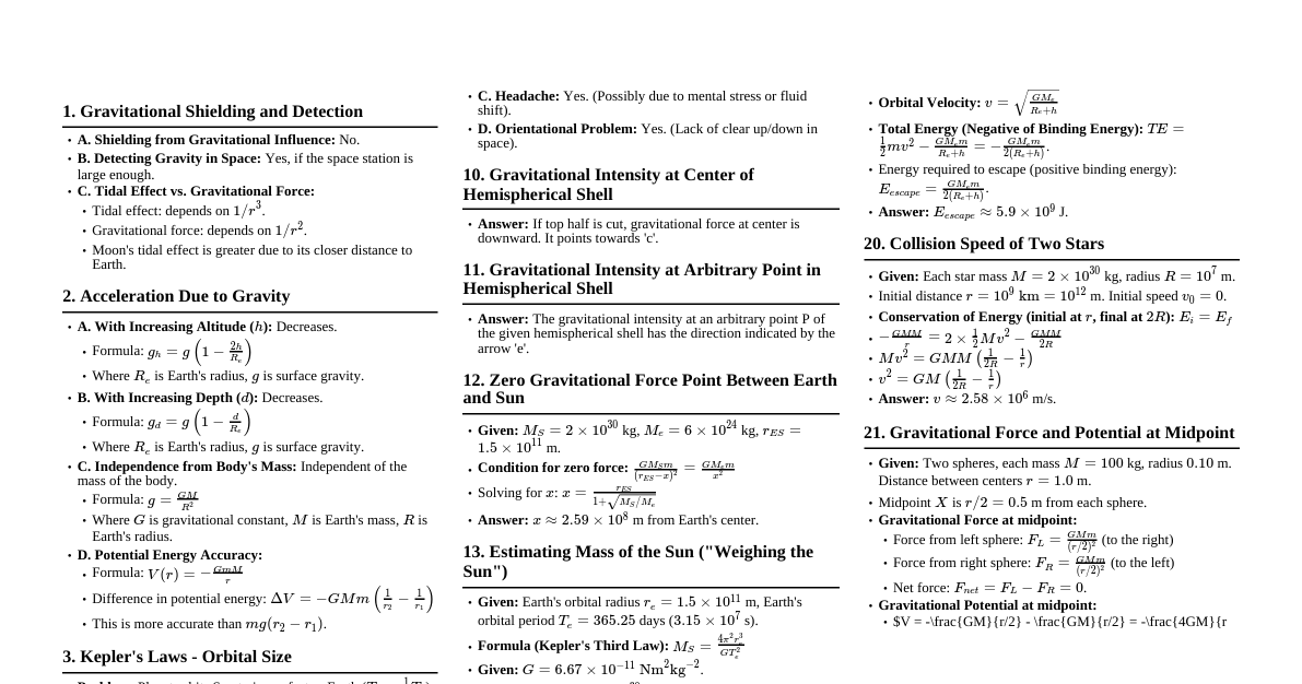 Gravitation Cheatsheet