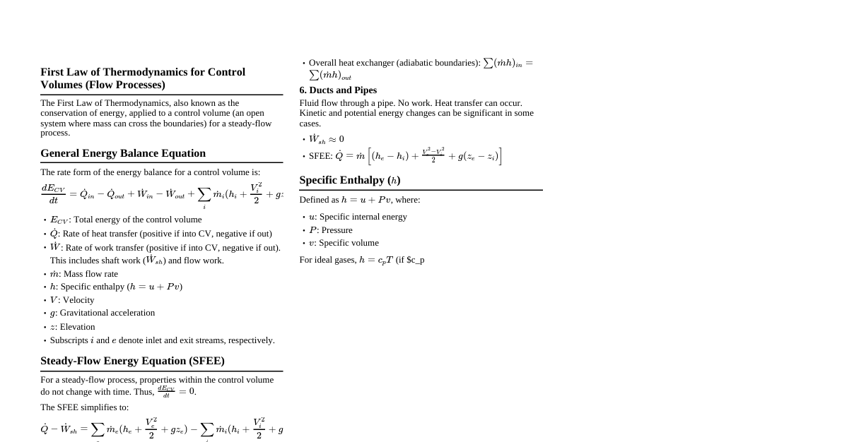 First Law for Flow Processes
