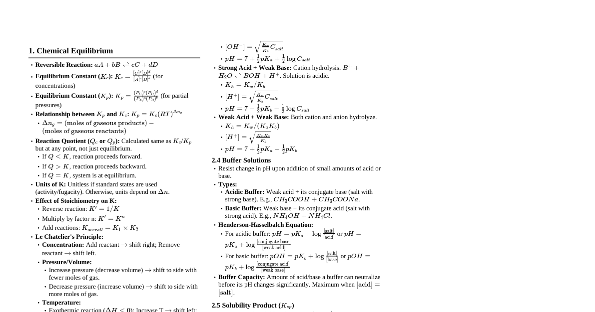 Chemical & Ionic Equilibrium (JEE)