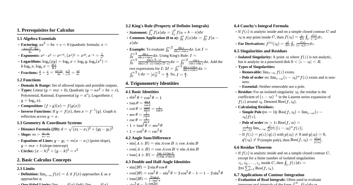 Calculus & Complex Analysis Cheatsheet