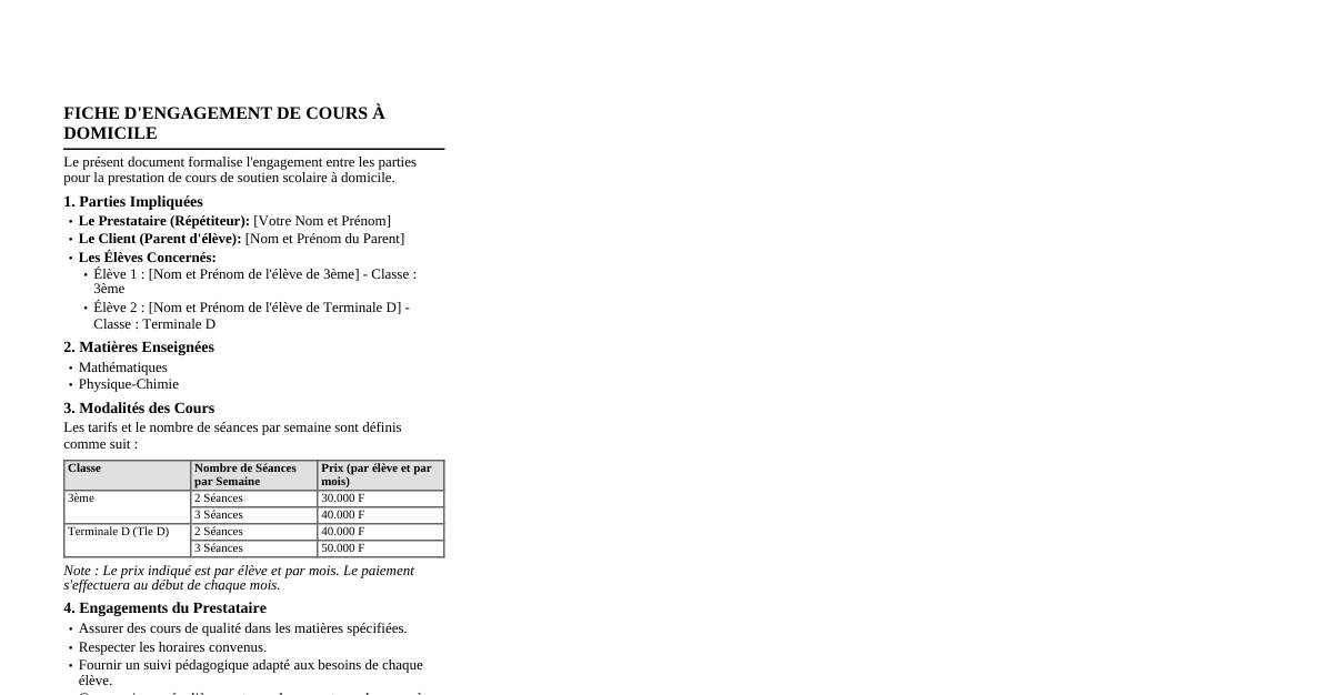 Engagement Cours à Domicile