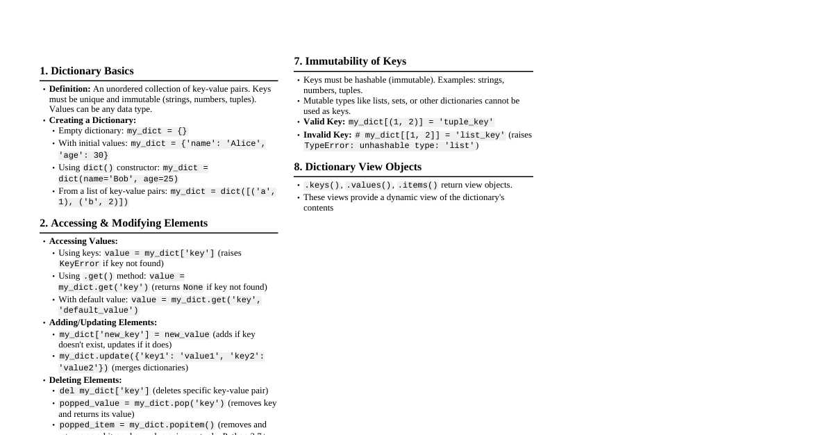 Python Dictionary Cheatsheet