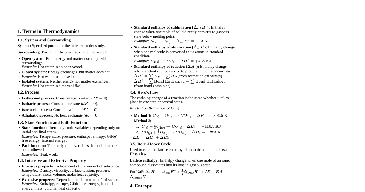Thermodynamics Cheatsheet