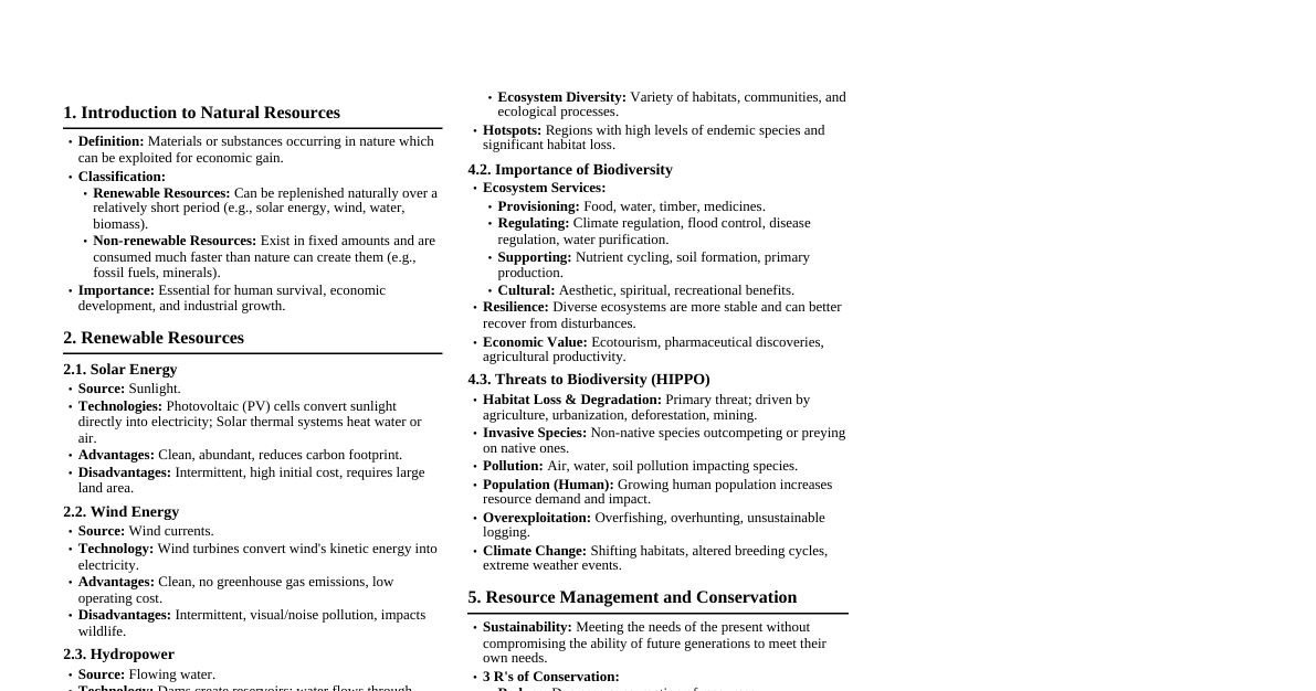 Natural Resources Cheatsheet