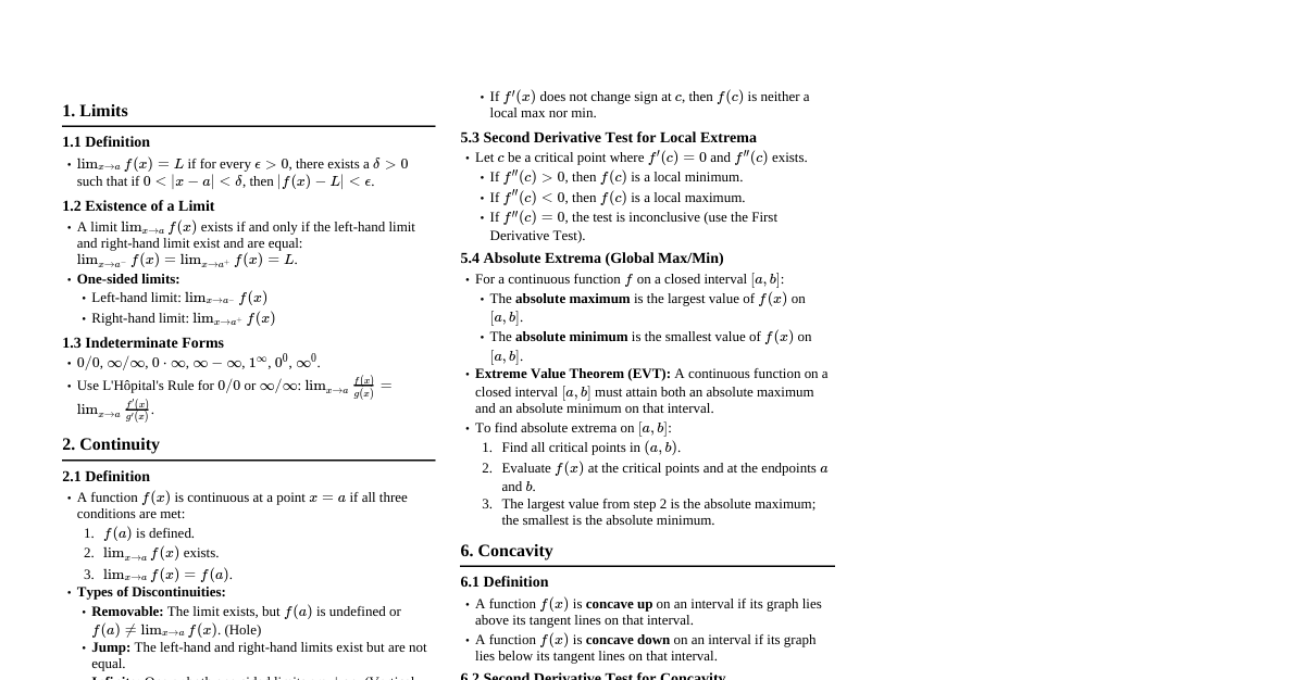 Calculus Concepts Cheatsheet
