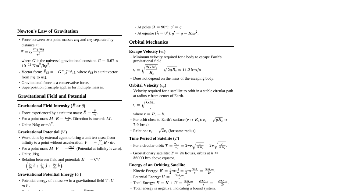 JEE Advanced Gravitation Notes