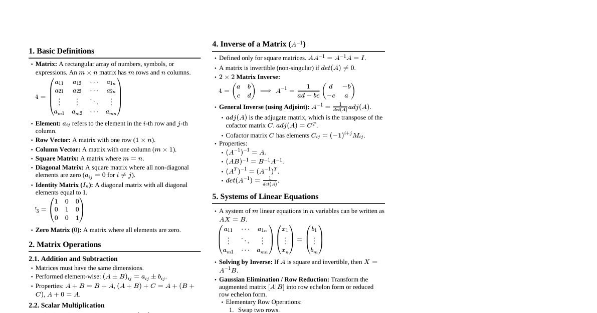 Matrices Cheatsheet