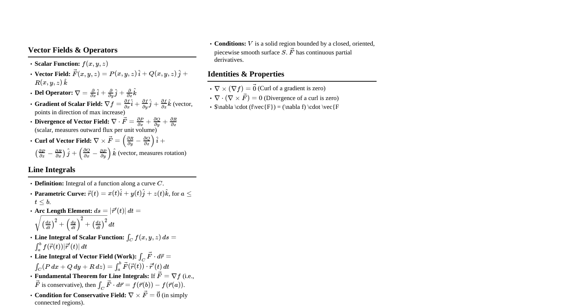 Vector Calculus Theorems
