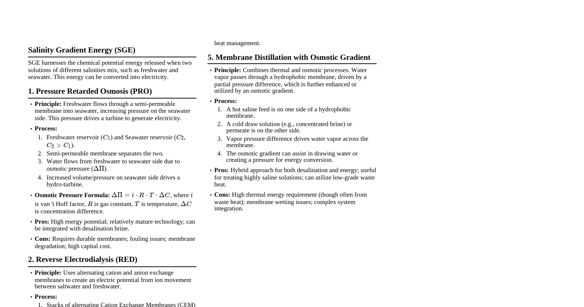 Salinity Gradient Energy Cheatsheet