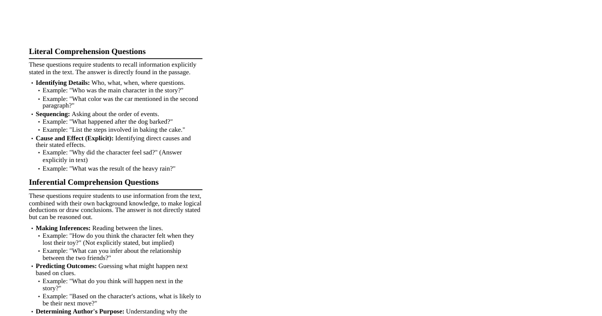 Types of Comprehension Questions