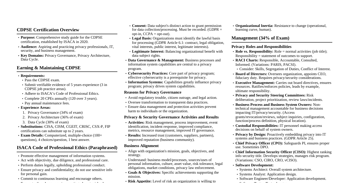 CDPSE Exam Guide Summary