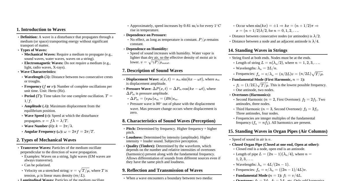 Wave Motion Cheatsheet