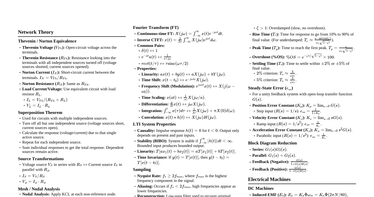 Electrical Engineering Cheatsheet