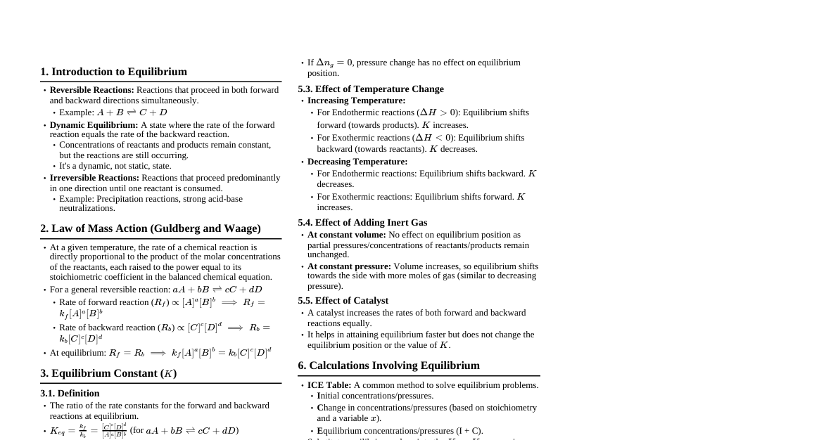 Chemical Equilibrium Basics (JEE)