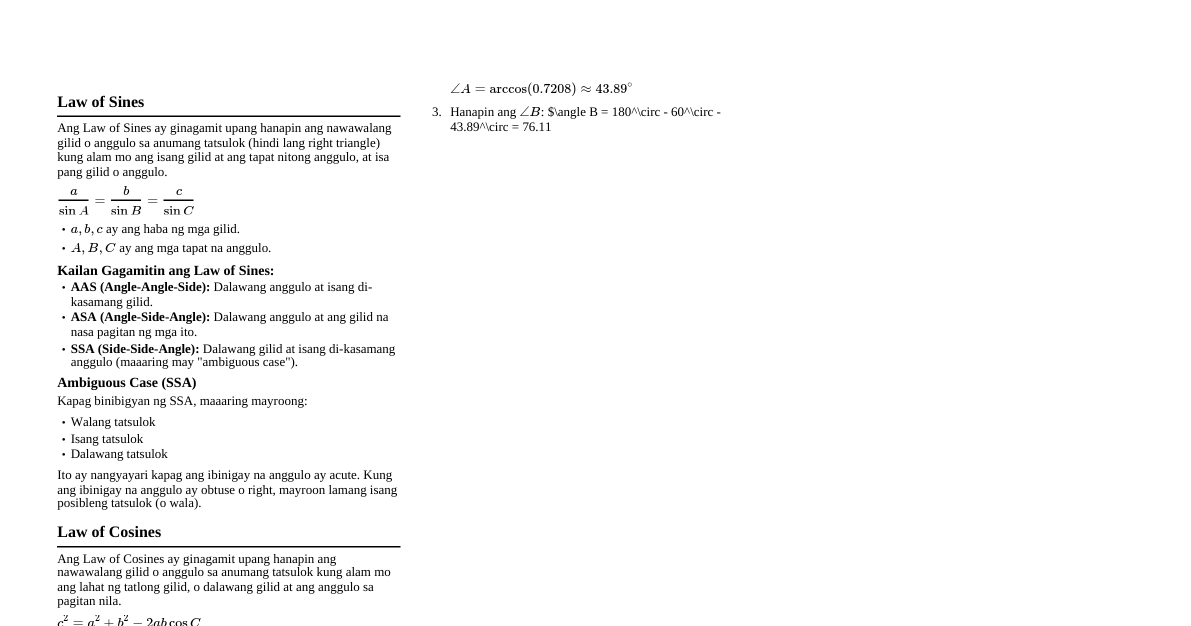 Law of Sines and Cosines