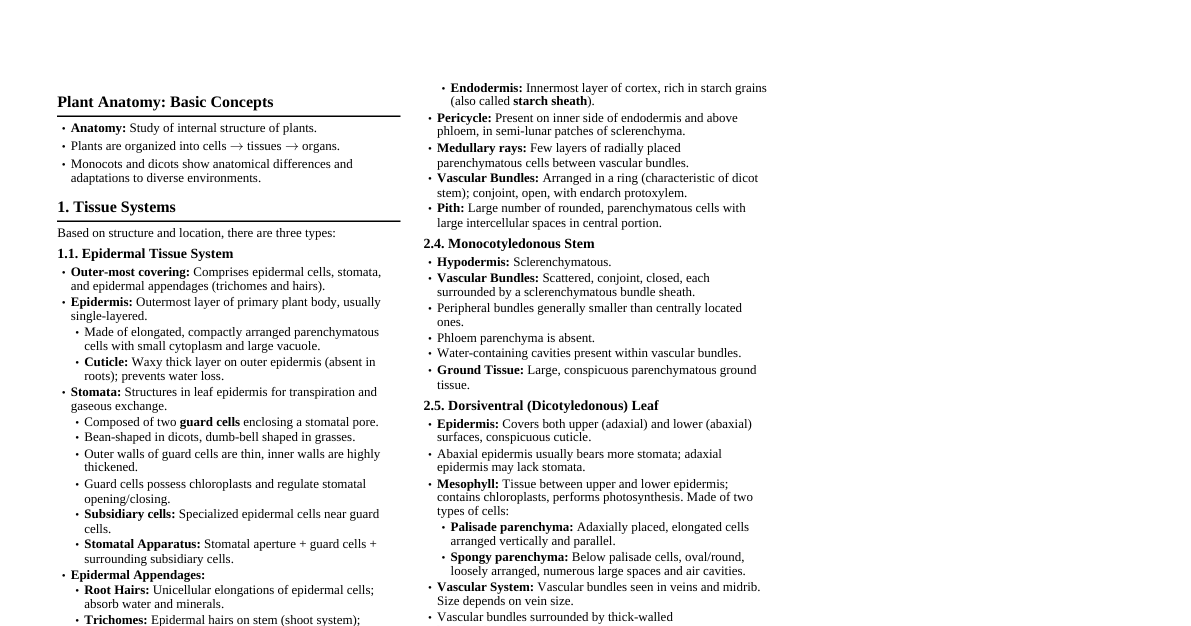 Plant Anatomy (NEET Advanced)