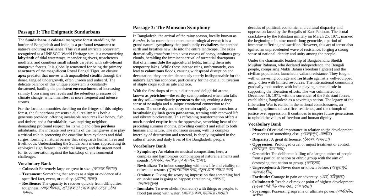 Bangladeshi English Reading Passages