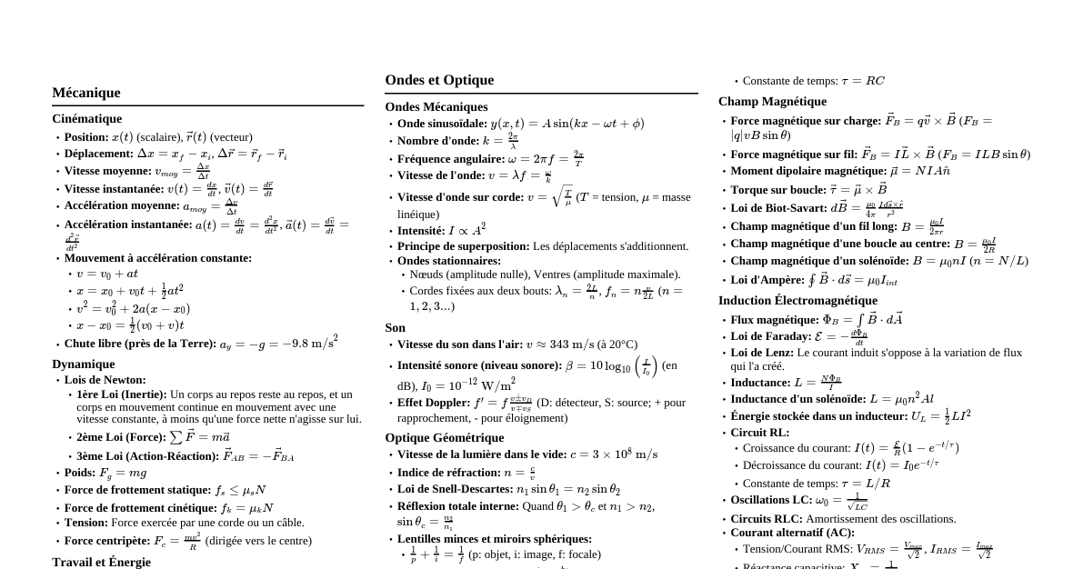 Physique - Concepts Clés
