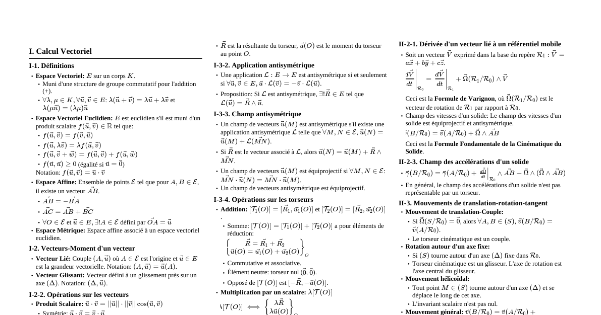 Mécanique du Solide Indéformable