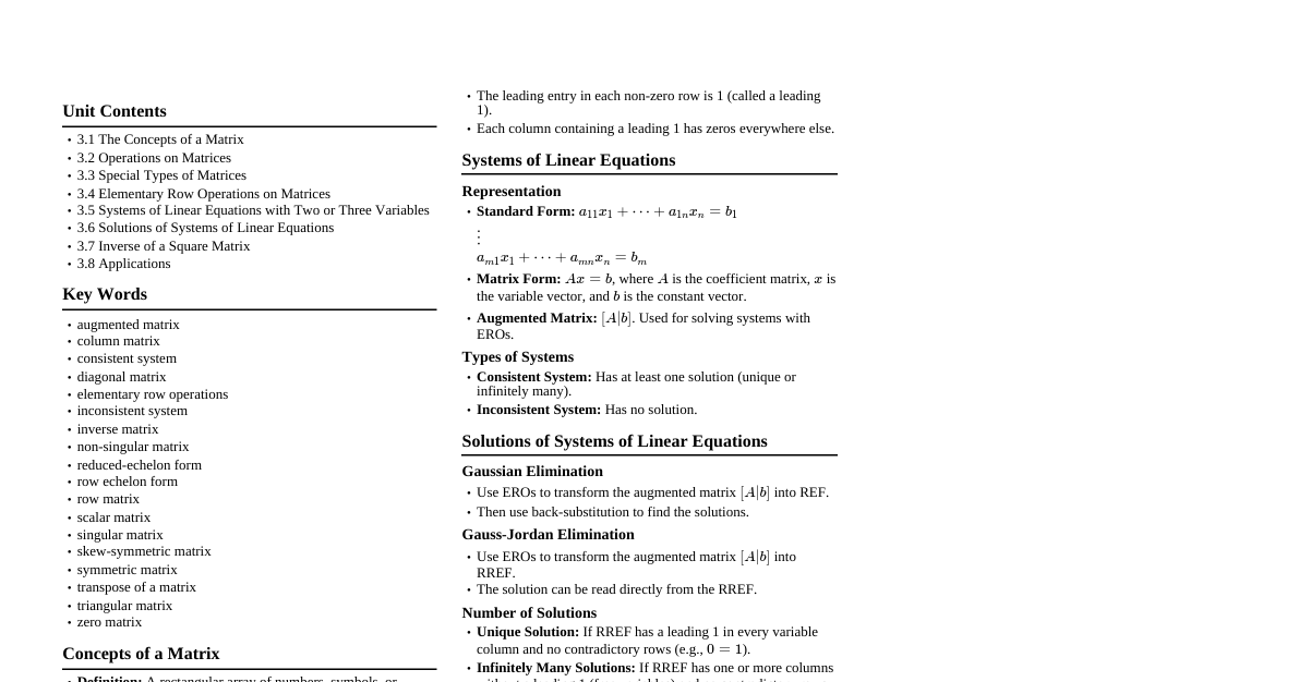 Matrix & Linear Equations Cheatsheet