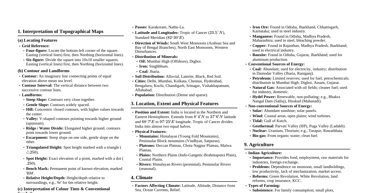 Geography of India Cheatsheet