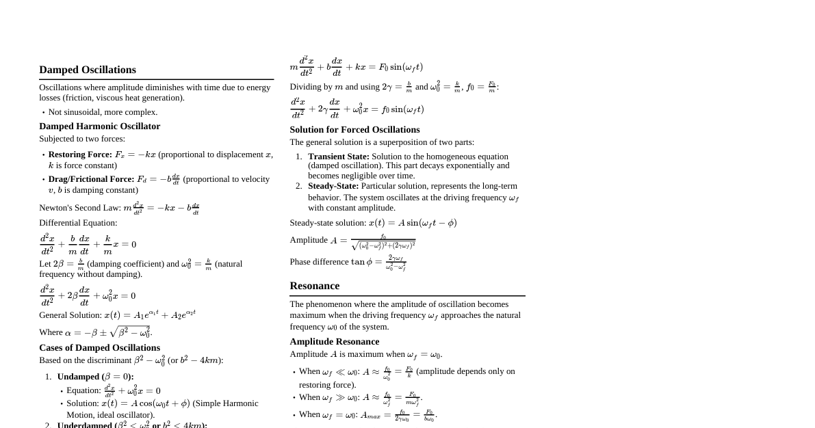 Damped & Forced Oscillations