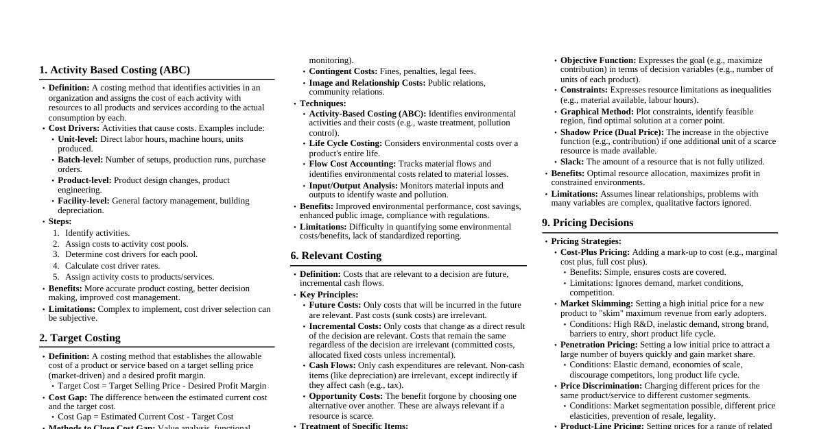 ACCA F5 Performance Management