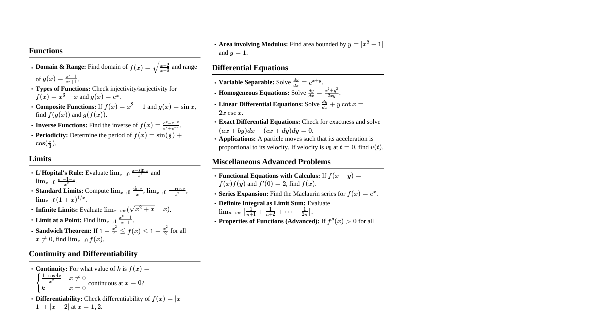 JEE Advanced Calculus - Top 50 Qs