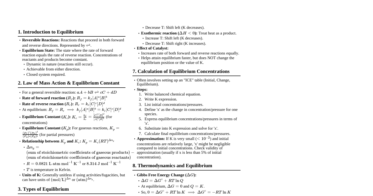 Chemical Equilibrium (JEE Advanced)