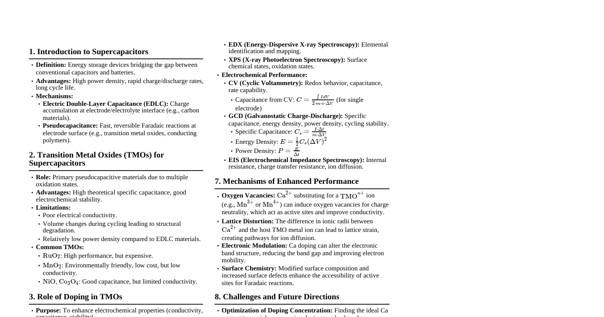 Ca-Doped TMO NPS for Supercapacitors
