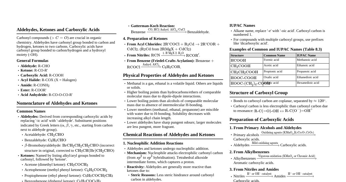 Aldehydes, Ketones, Carboxylic Acids