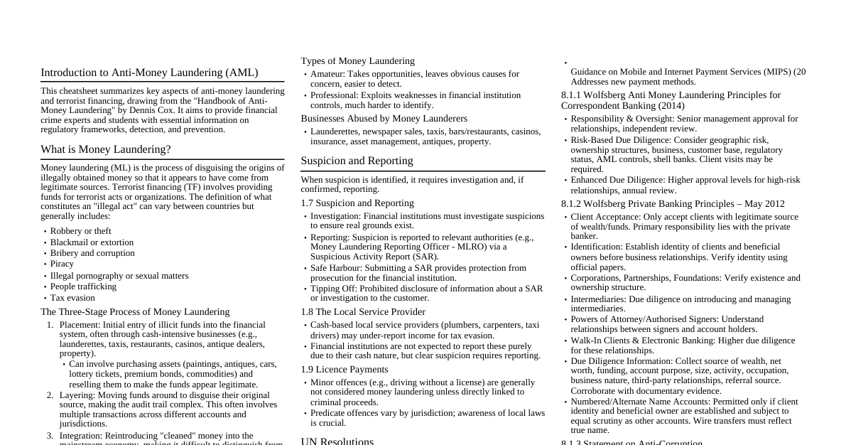 Anti-Money Laundering Handbook