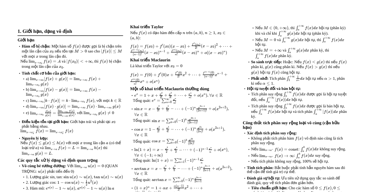 Tóm tắt Giải tích 1