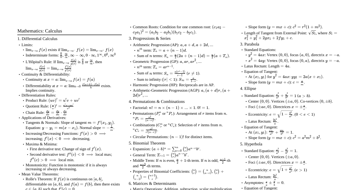 JEE Last Minute Revision