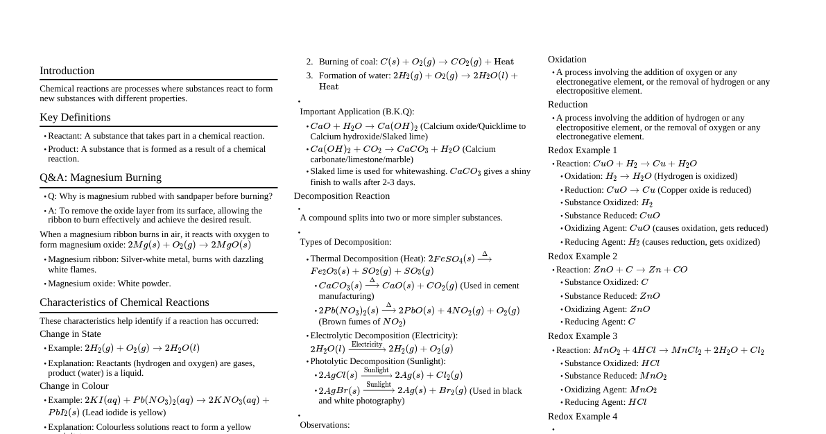 Chemical Reactions & Equations
