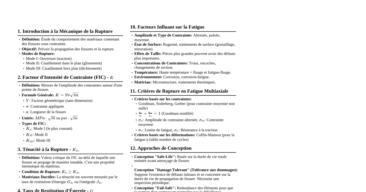Mécanique de la Rupture et Fatigue