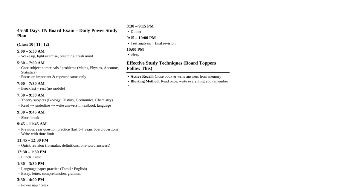 TN Board Exam Study Plan