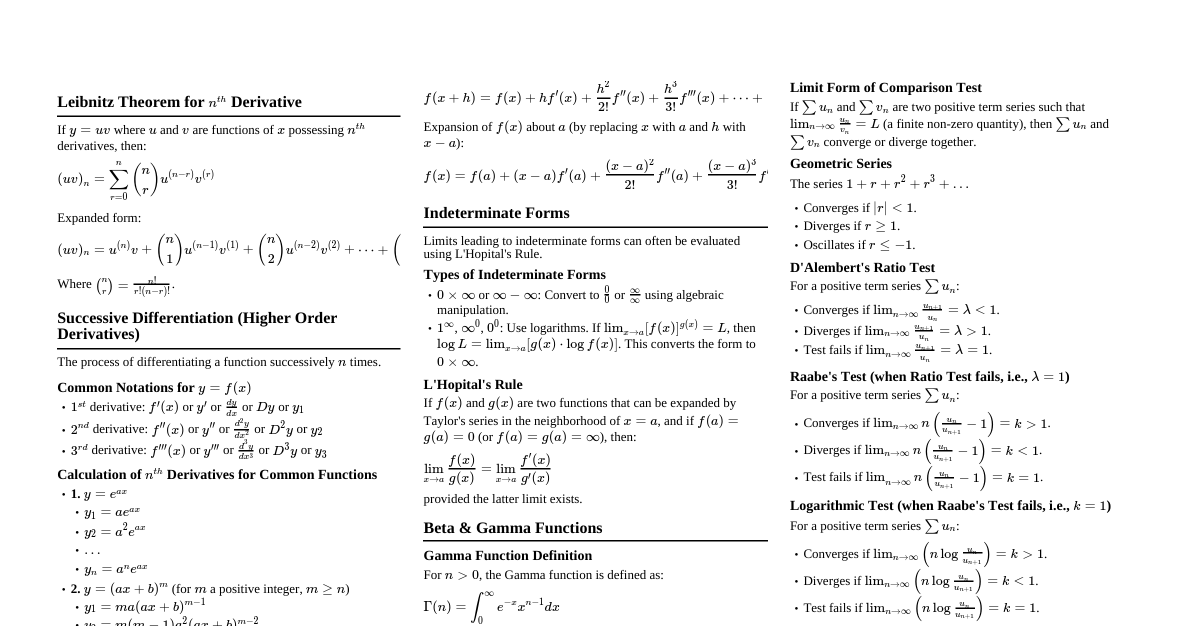 Advanced Calculus Cheatsheet
